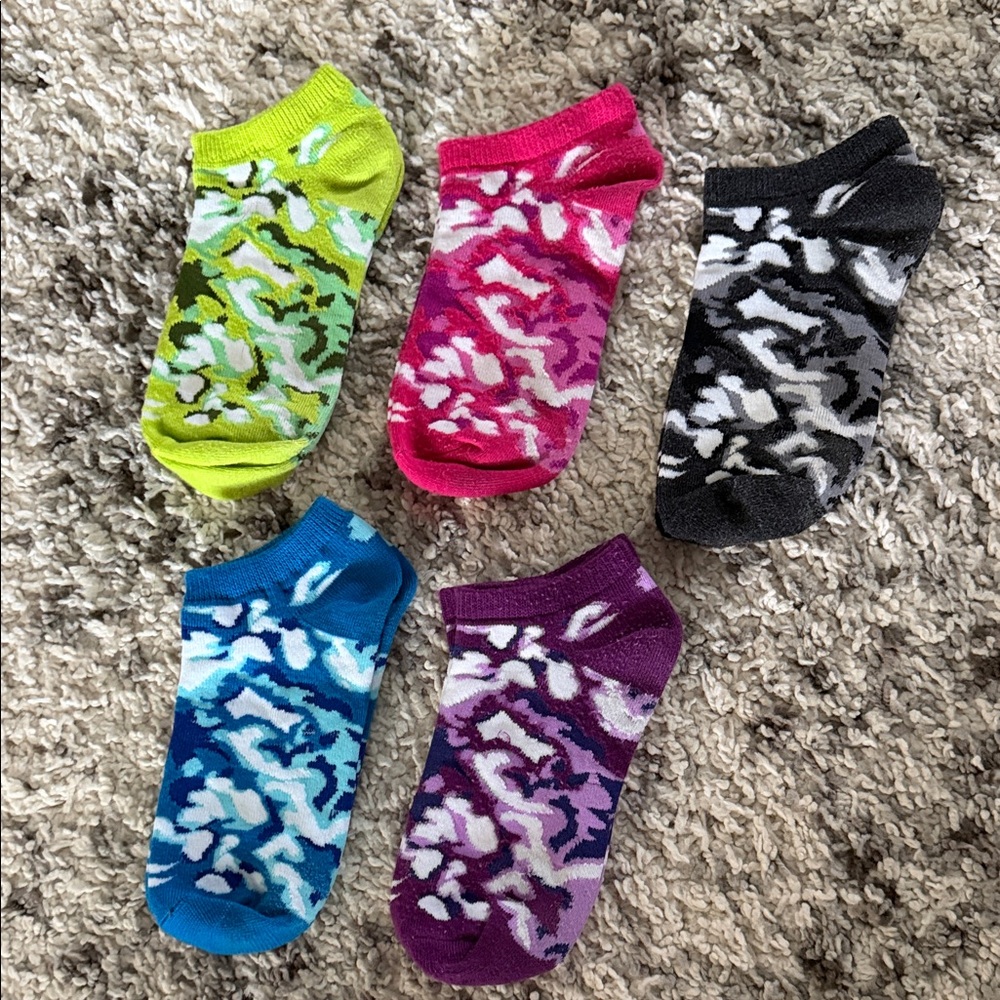 Bundle of Camo Ankle Socks - 5 Pack (Green, Pink, Black, Blue, Purple)